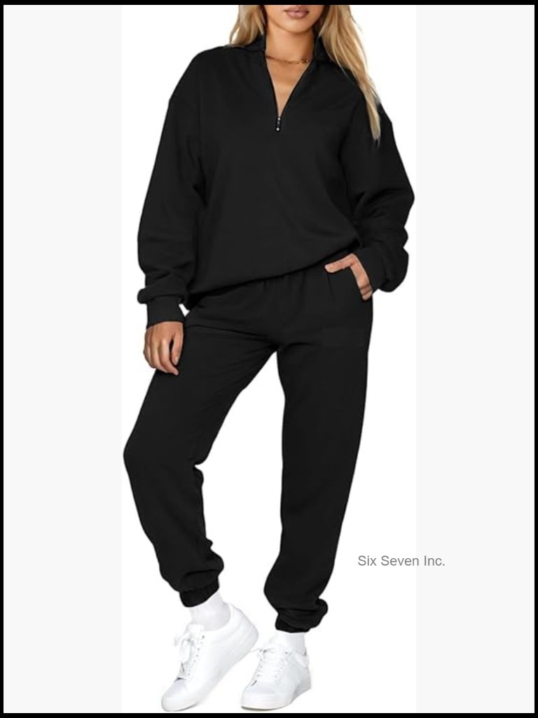 2 Piece Outfits Oversized Half Zip Pullover Sweatshirt Jogger Pants Set With